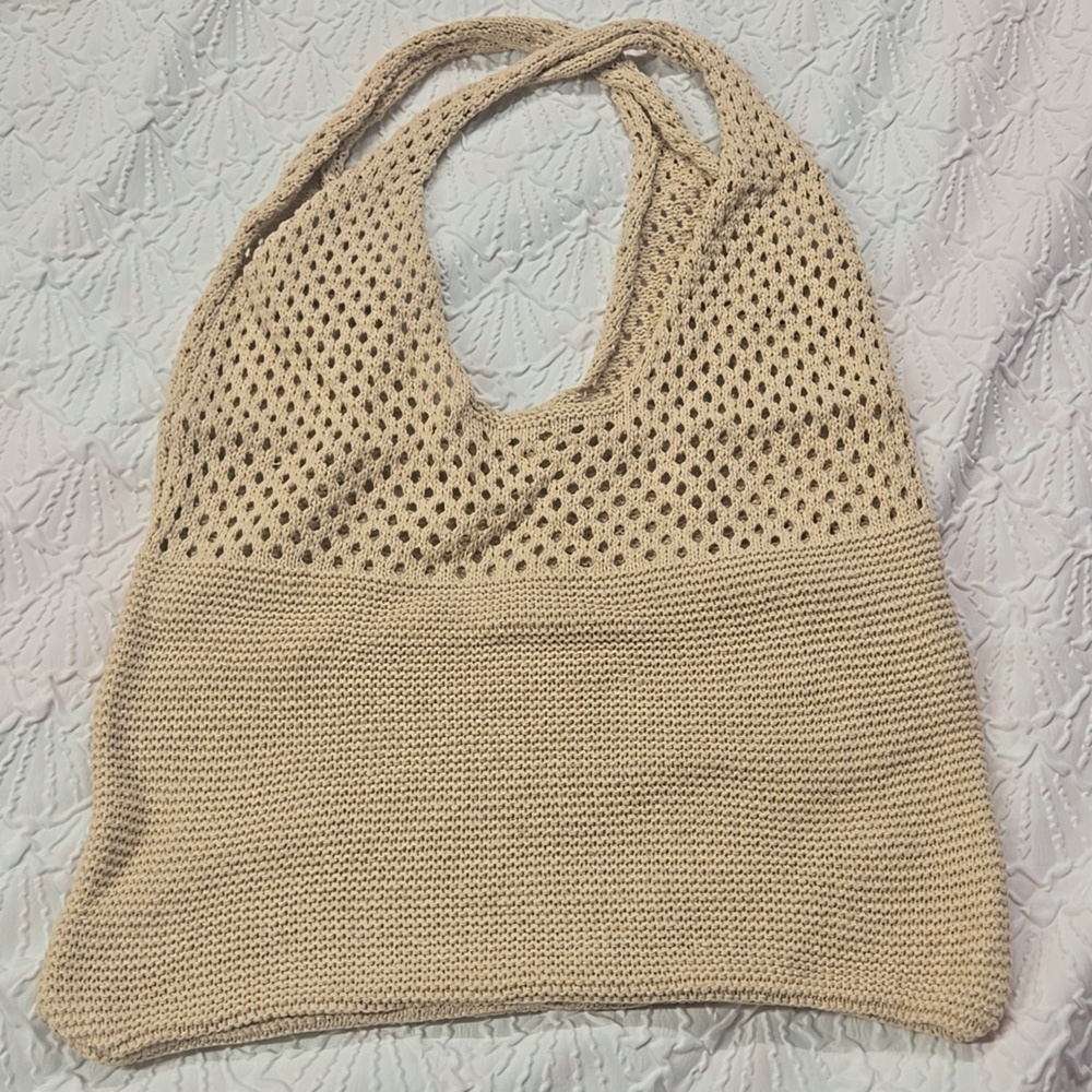 NWOT Beige Knit Tote Bag